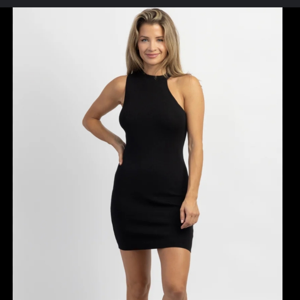 Mock Neck Little Black Knit Mini Dress